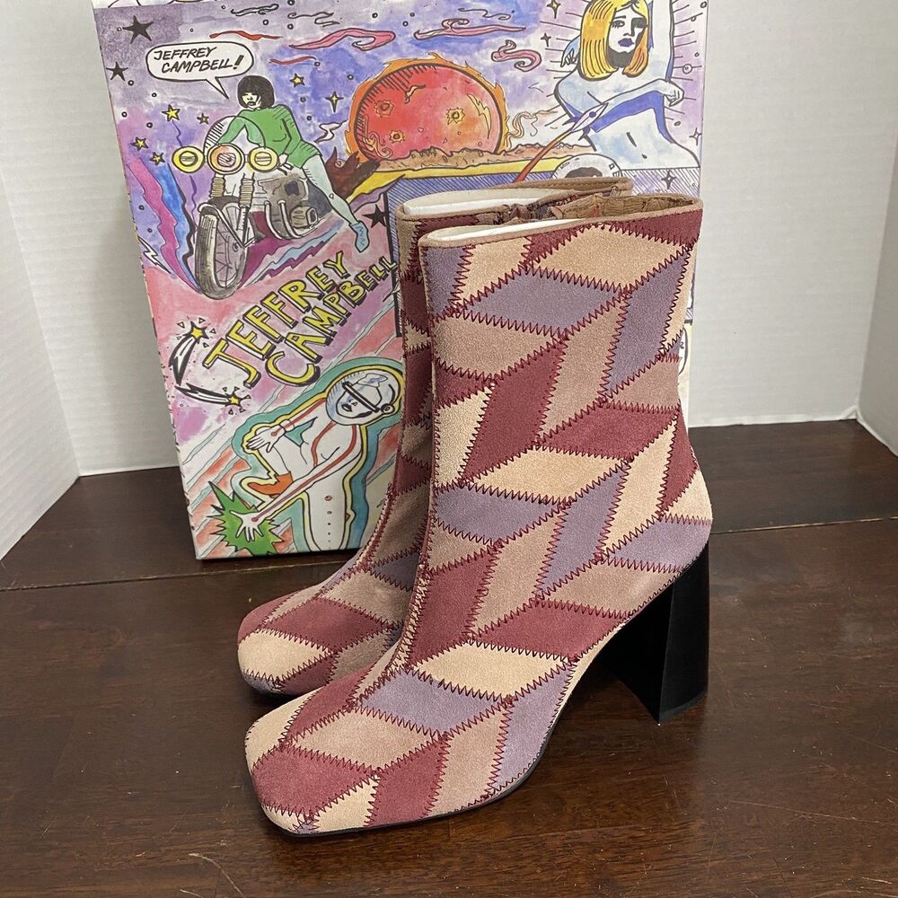 Jeffrey Campbell Womens Verus Patchwork Suede Ankle Boots Sz 7 Multicolor New